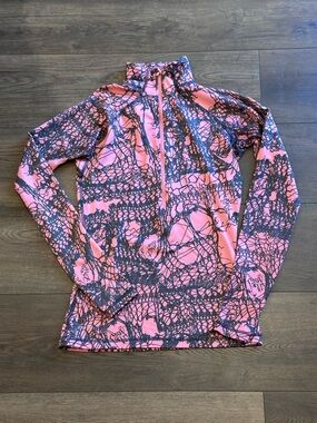 Nike Just Do ItPink and Charcoal Abstract Print Quarter-Zip Pullover Size Small